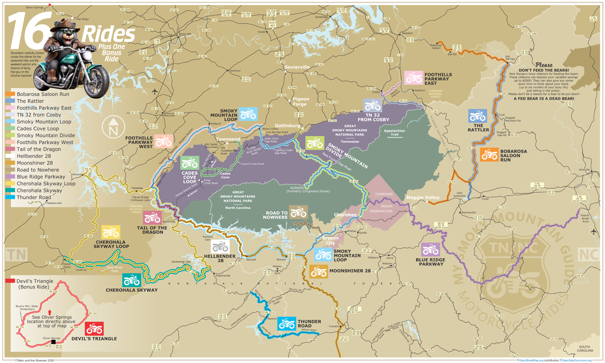 16+1 Motorcycle Route Map | My Smoky Mountain Guide
